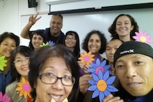 Thao Le and students doing mindfulness training